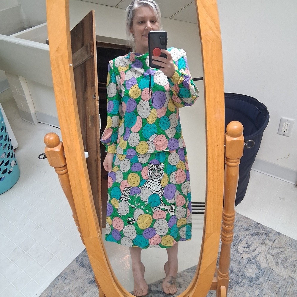 Vintage 1970s Lilli Ann Silk Set Tiger Print Floral ILGWU USA Mod‎ Pop Art